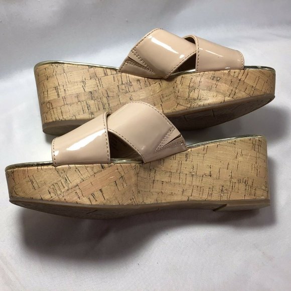 Sam & Libby Beige Criss Cross Cork Wedge Sandal 8 1/2 M - Picture 7 of 9